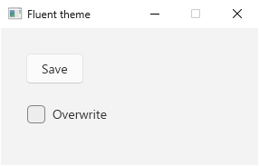 A WPF window with the Fluent theme applied. The Save button now has rounded corners and a light background in the Fluent appearance, matching the Overwrite check box below it.