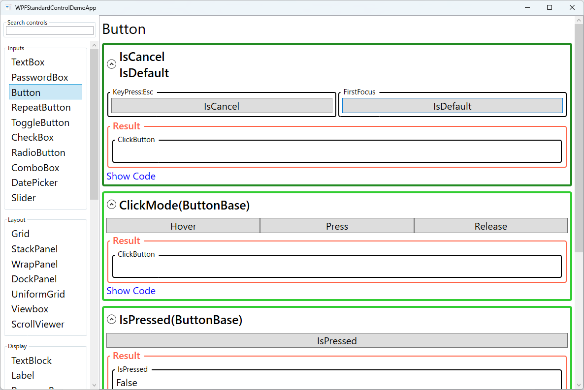 button demo screen