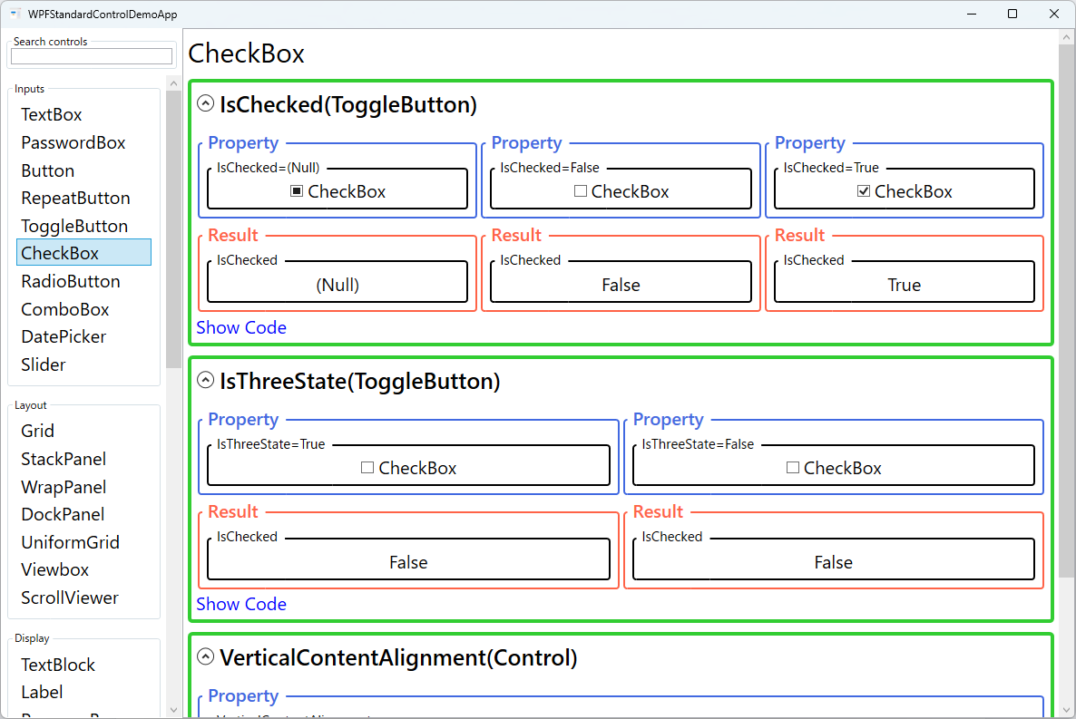 checkbox demo screen