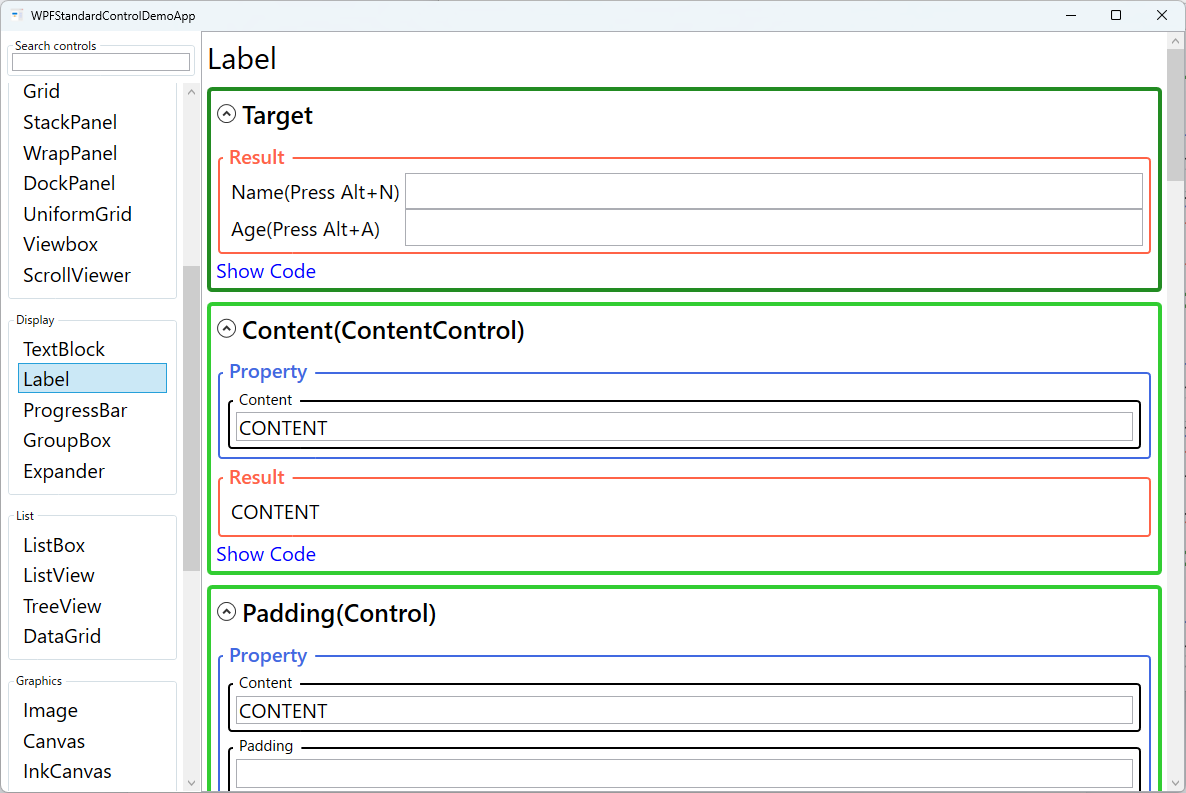 label demo screen