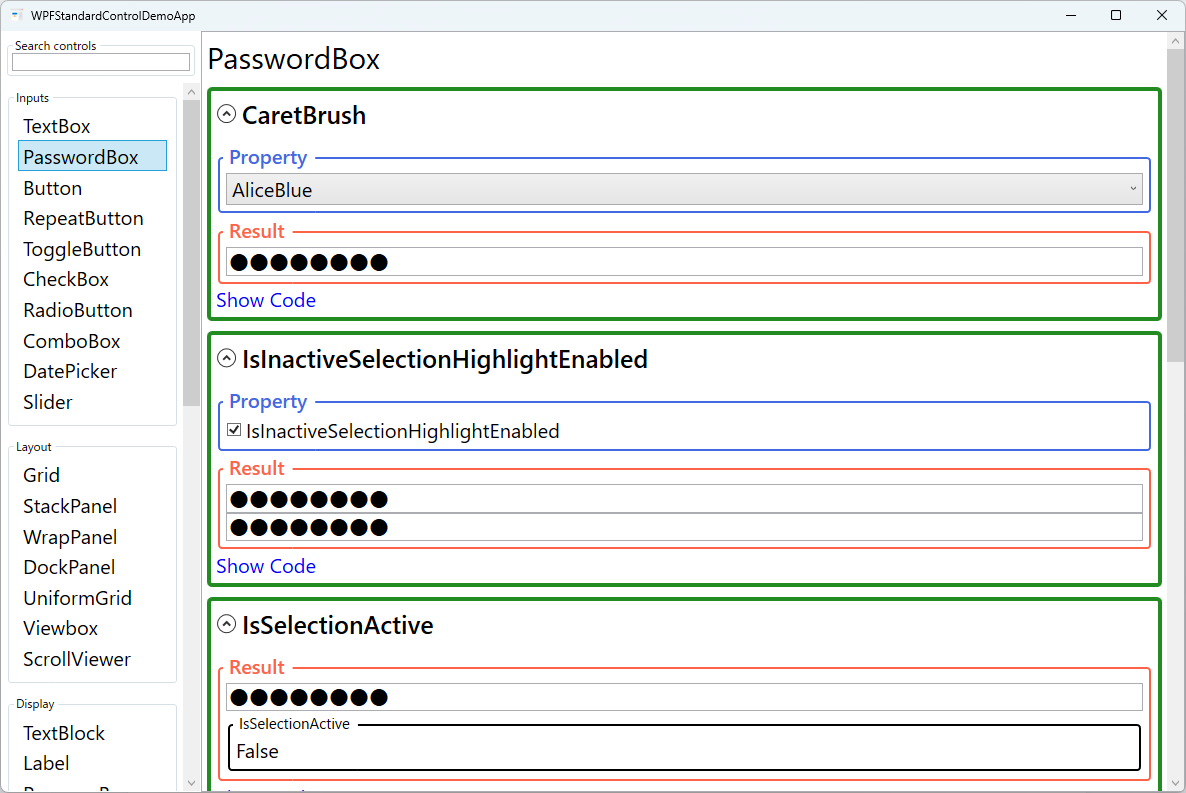passwordbox demo screen