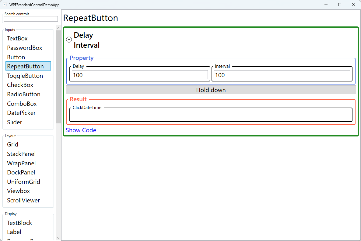 repeatbutton demo screen