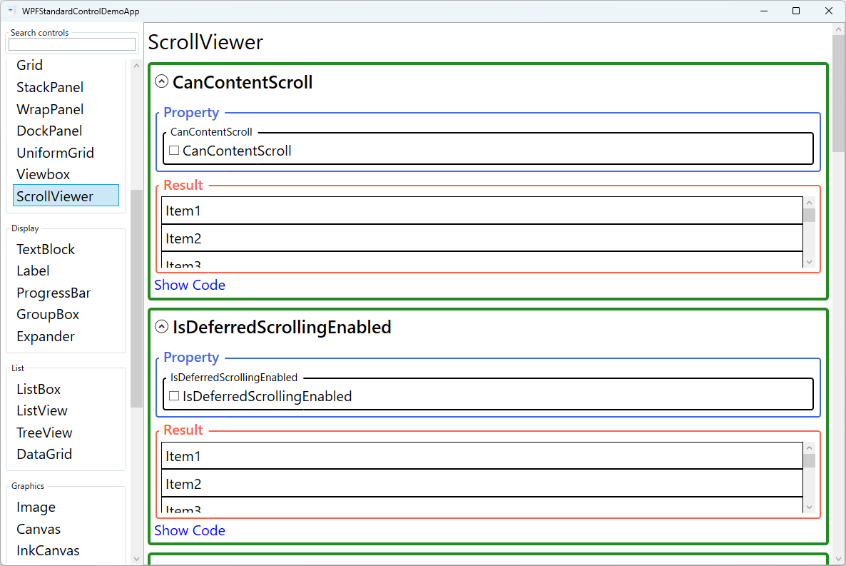 scrollviewer demo screen