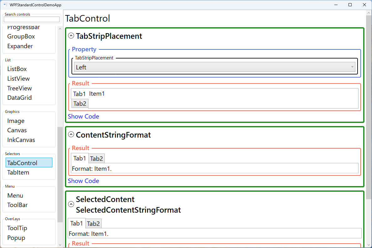 tabcontrol demo screen