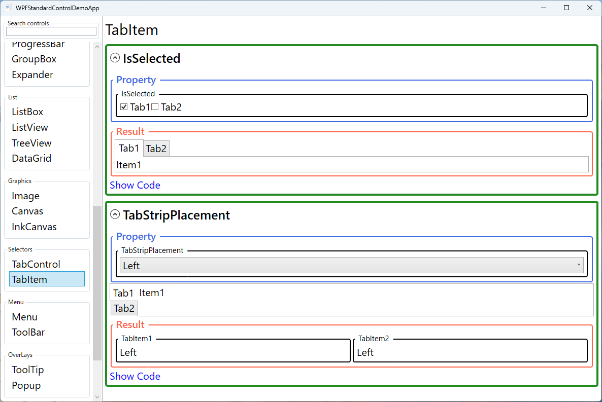 tabitem demo screen