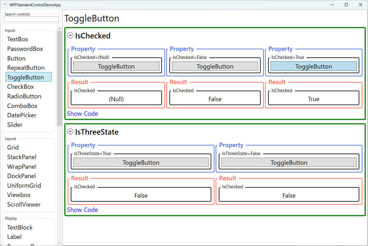 togglebutton demo screen