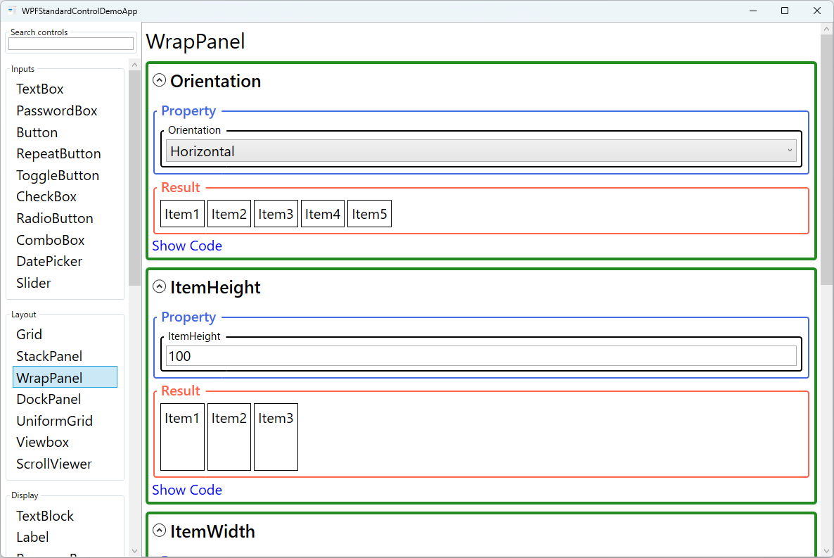 wrappanel demo screen